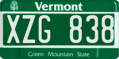 VT license plate XZG838