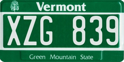VT license plate XZG839