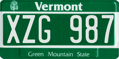 VT license plate XZG987