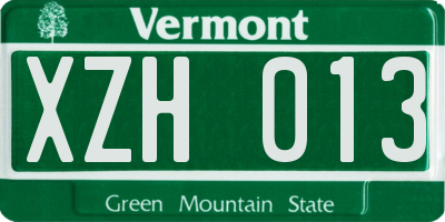 VT license plate XZH013