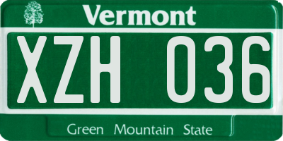 VT license plate XZH036