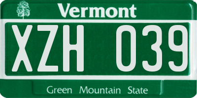 VT license plate XZH039