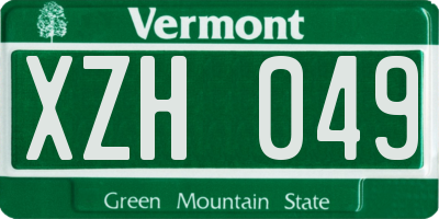 VT license plate XZH049
