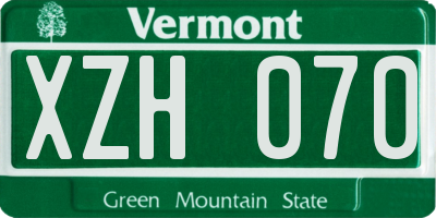 VT license plate XZH070