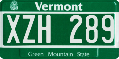 VT license plate XZH289