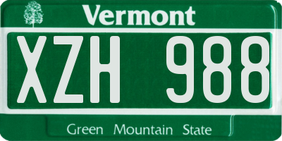 VT license plate XZH988