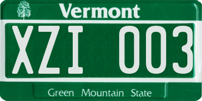 VT license plate XZI003