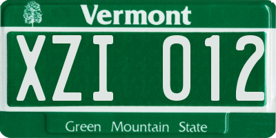 VT license plate XZI012