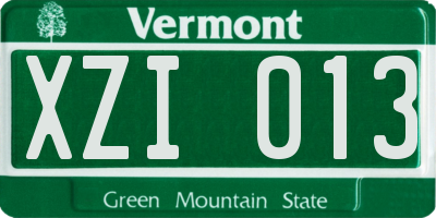 VT license plate XZI013