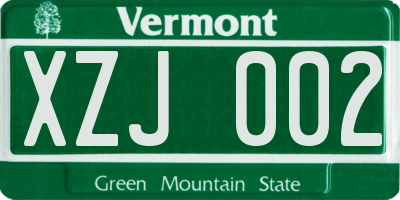 VT license plate XZJ002
