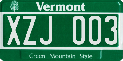 VT license plate XZJ003