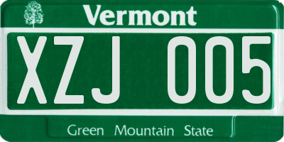 VT license plate XZJ005