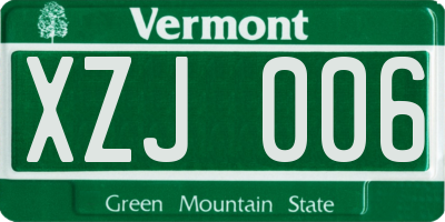 VT license plate XZJ006