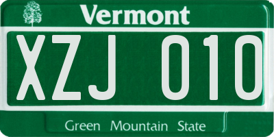 VT license plate XZJ010