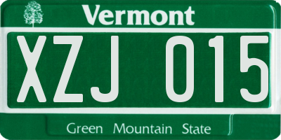 VT license plate XZJ015
