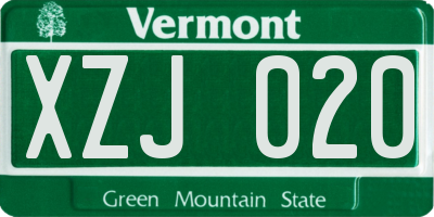 VT license plate XZJ020