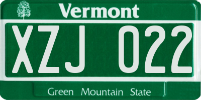 VT license plate XZJ022