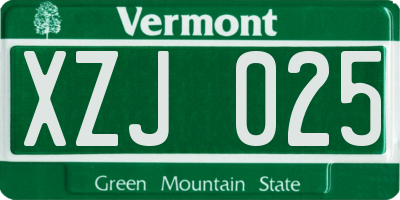 VT license plate XZJ025