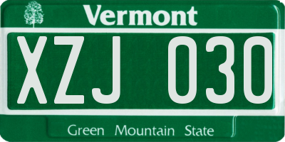 VT license plate XZJ030