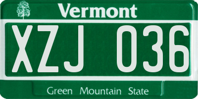 VT license plate XZJ036