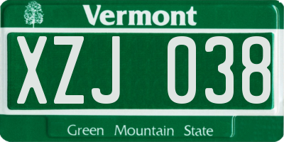 VT license plate XZJ038