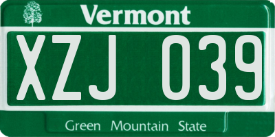 VT license plate XZJ039