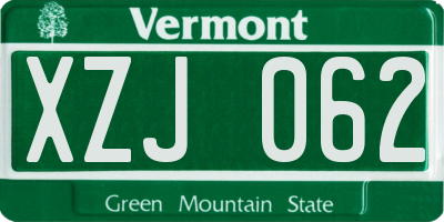 VT license plate XZJ062