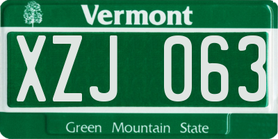 VT license plate XZJ063