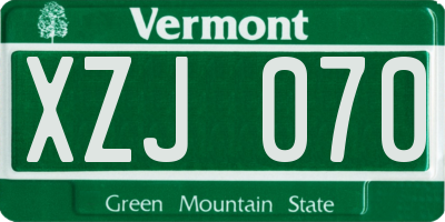 VT license plate XZJ070
