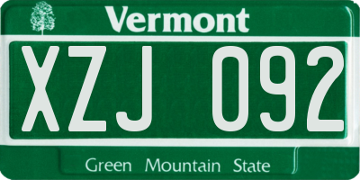 VT license plate XZJ092
