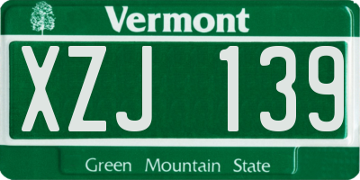 VT license plate XZJ139