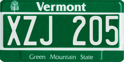 VT license plate XZJ205