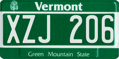 VT license plate XZJ206