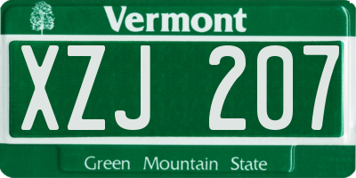 VT license plate XZJ207