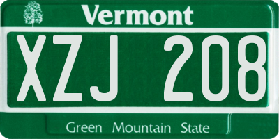 VT license plate XZJ208