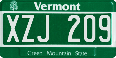 VT license plate XZJ209