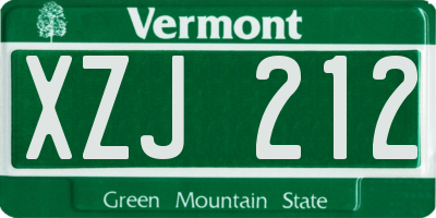 VT license plate XZJ212