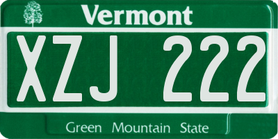 VT license plate XZJ222