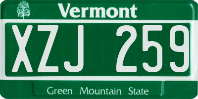 VT license plate XZJ259