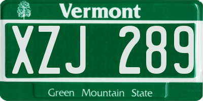 VT license plate XZJ289