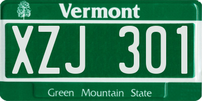 VT license plate XZJ301