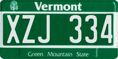 VT license plate XZJ334