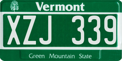 VT license plate XZJ339