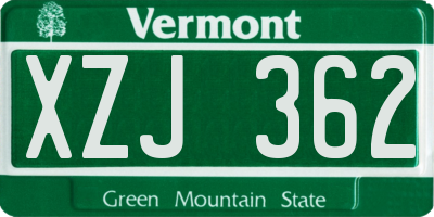 VT license plate XZJ362