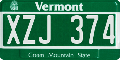 VT license plate XZJ374