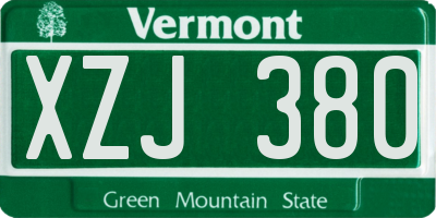 VT license plate XZJ380