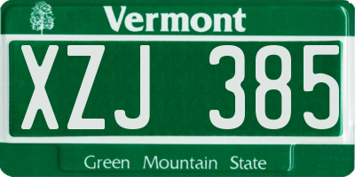 VT license plate XZJ385