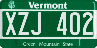 VT license plate XZJ402