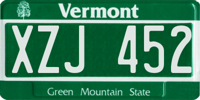 VT license plate XZJ452