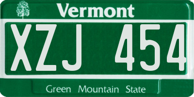 VT license plate XZJ454